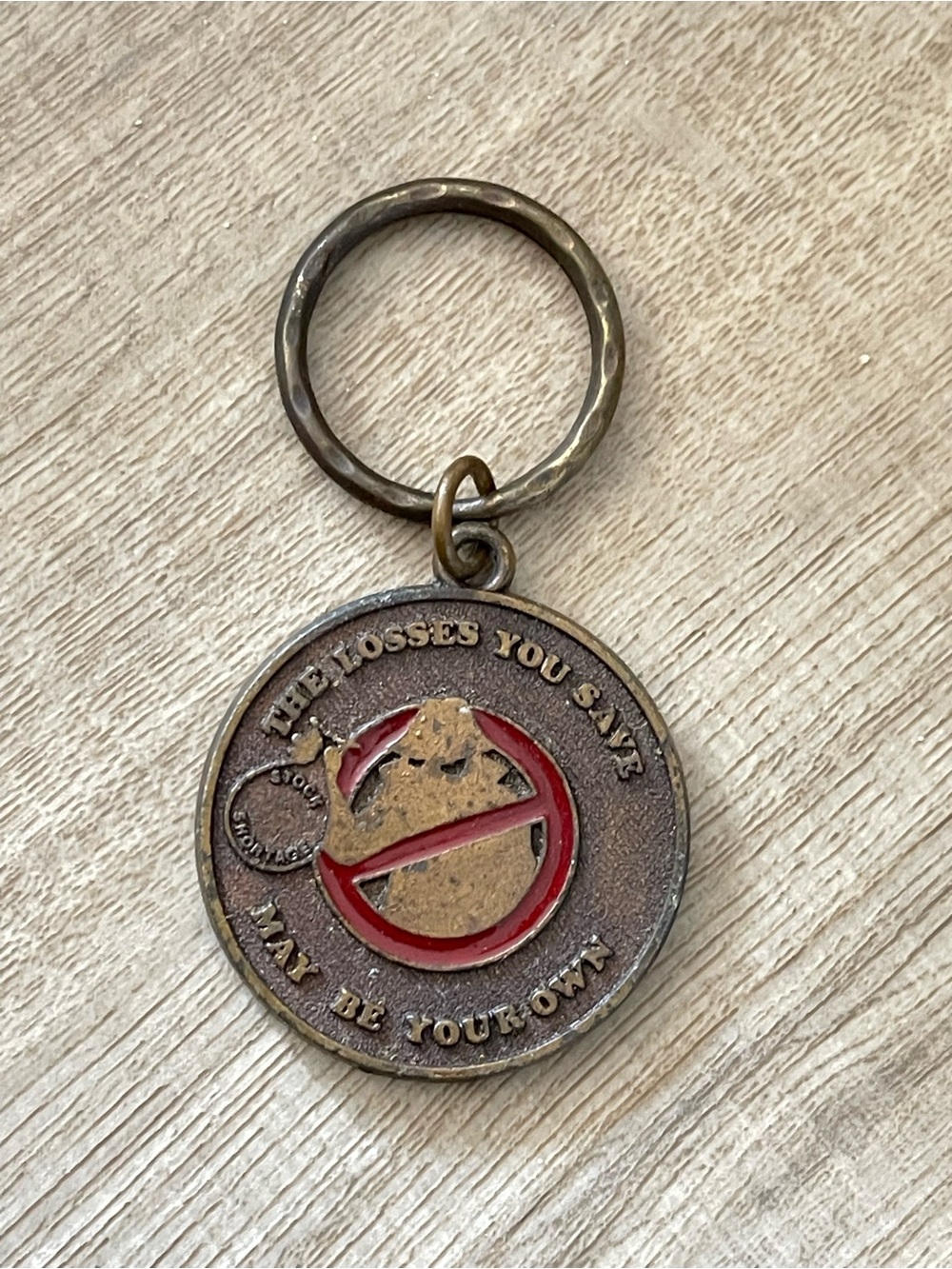 Vintage Target Ghostbusters Round Keychain Red & Brass Tone